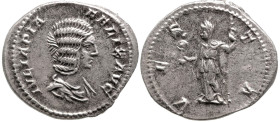 Roman Imperial
Julia Domna, Augusta (193-217 AD). Rome
AR Denarius (19mm 3.35g)
Obv: IVLIA PIA FELIX AVG, draped bust right
Rev: VESTA, Vesta stan...