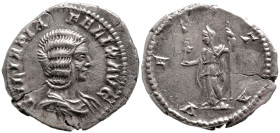 Roman Imperial
Julia Domna, Augusta (193-217 AD). Rome
AR Denarius (19.8mm 2.8g)
Obv: IVLIA PIA FELIX AVG, draped bust right
Rev: VESTA, Vesta sta...