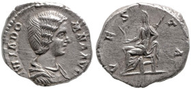 Roman Imperial
Julia Domna (193-217 AD). Rome
AR denarius (19mm 3.76g)
Obv: IVLIA DOMNA AVG. draped bust of Julia Domna right
Rev: VESTA. Vesta se...
