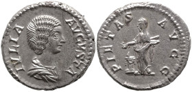 Roman Imperial
Julia Domna (193-211 AD). Rome
AR Denarius (18.2mm 3.68g)
Obv: IVLIA AVGVSTA, draped bust to right
Rev: PIETAS AVGG, Pietas standin...