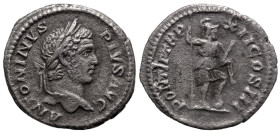 Roman Imperial
Caracalla (198-217 AD). Rome.
AR Denarius (19.2mm 2.46g)
Obv: ANTONINVS PIVS AVG. Laureate head right.
Rev: PONTIF TR P XII COS III...