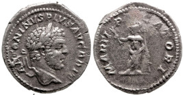 Roman Imperial
Caracalla (198-217 AD). Rome
AR Denarius (19.1mm 3g)
Obv: ANTONINVS PIVS AVG BRIT, laureate bust right
Rev: MARTI PACATORI, Mars, h...