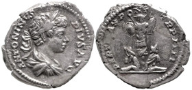 Roman Imperial
Caracalla (198-217 AD). Rome
AR Denarius (19.5mm 3.33g)
Obv: ANTONINVS PIVS AVG Laureate and draped bust of Caracalla to right, seen...