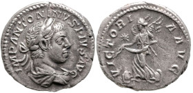 Roman Imperial
Elagabalus (218–222 AD). Rome
AR Denarius (19mm 3.05g)
Obv: IMP ANTONINVS PIVS AVG Laureate and draped bust right
Rev: VICTORIA AVG...