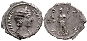 Roman Imperial
Julia Mamaea, Augusta (222-235 AD). Rome
AR Denarius (19.1mm 3.22g)
Obv: IVLIA MAMAEA AVG. Draped bust right, wearing stephane
Rev:...