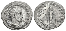 Roman Imperial
Philip I (244–249 AD). Antioch.
AR Antoninianus (20.8mm 2.65g)
Obv: IMP C M IVL PHILIPPVS P F AVG P M. Radiate, draped and cuirassed...