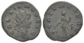 Roman Imperial
Gallienus (253-268 AD). Rome
AE Antoninianus (19mm 3.19g)
Obv: GALLIENVS AVG Radiate head of Gallienus to right.
Rev: FORTVNA REDVX...
