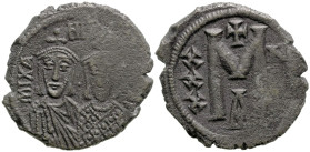 Byzantine
Michael II with Theophilus (820-829 AD) Constantinople
AE Follis (23mm 5.43g)
Obv: MIXA-HL S ΘEOFI, facing busts of Michael, wearing crow...