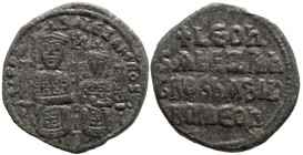 Byzantine
Leo VI the Wise, with Alexander (886-912 AD). Constantinople
AE Follis (26mm 7.82g)
Obv: + LЄOҺ S ALЄΞAҺδROS. Crowned figures of Leo and ...