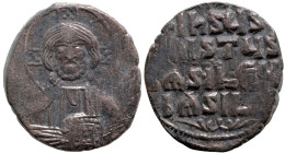 Byzantine
Anonymous Follis. Time of Basil II with Constantine VIII (976-1025.AD)
AE Follis (29.8mm 10.13g)
Obv: Facing bust of Christ Pantokrator; ...