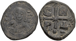 Byzantine
Romanus IV Diogenes (1068-1071 AD). Constantinople mint.
AE Follis (33.1mm 7.32g)
Obv: Facing bust of Christ Pantokrator
Rev: Cross with...