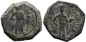 Byzantine
John II Comnenus (1118-1143). Constantinople.
AE Tetarteron (17.5mm 3.96g)
Obv: IC - XC. Christ standing facing.
Rev: John standing, hol...