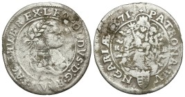 World
AUSTRIA. Holy Roman Empire. Habsburg. Leopold I (Emperor, 1658-1705AD). 6 Kreuzer (1671 KB). Kremnitz.
AR Silver (25.4mm, 2.51g)
Obv: LEOPOLD...