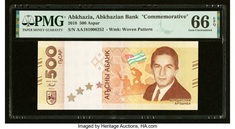 Abkhazia Abkhazian Bank 500 Aspar 2018 Pick UNL Commemorative PMG Gem Uncirculat...