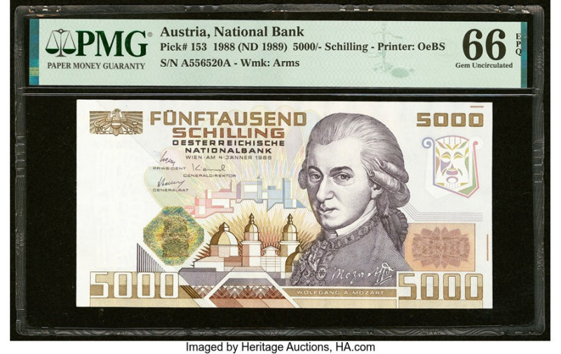 Austria Austrian National Bank 5000 Schilling 4.1.1988 (ND 1989) Pick 153 PMG Ge...