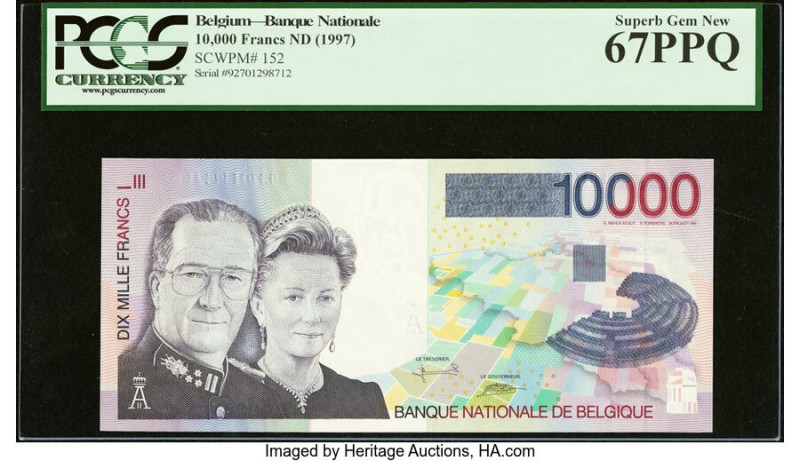 Belgium Banque Nationale de Belgique 10,000 Francs ND (1997) Pick 152 PCGS Super...