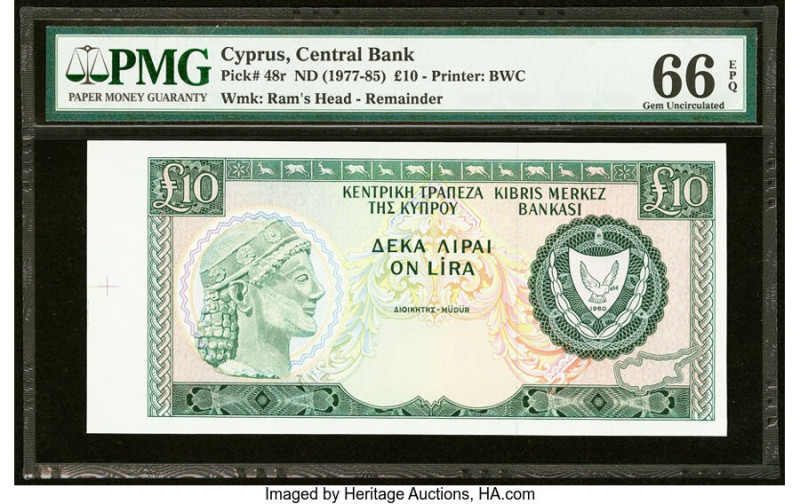 Cyprus Central Bank of Cyprus 10 Pounds (ND 1977-85) Pick 48r Remainder PMG Gem ...