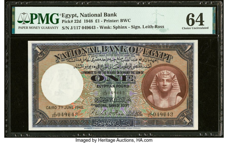 Egypt National Bank of Egypt 1 Pound 7.6.1948 Pick 22d PMG Choice Uncirculated 6...