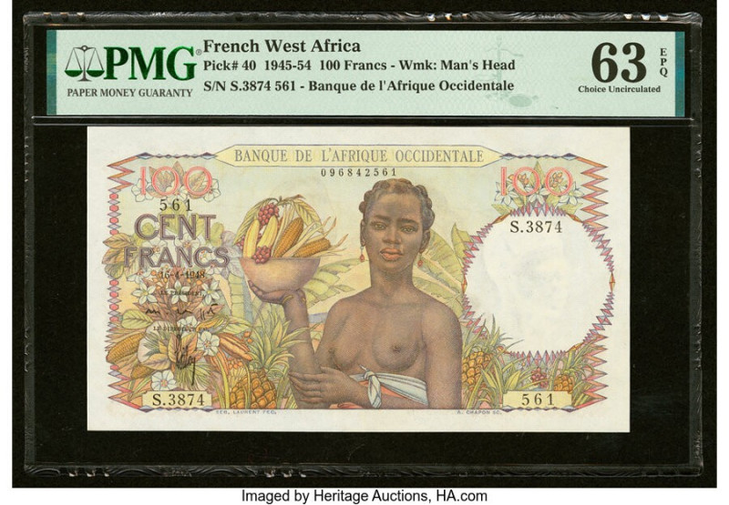 French West Africa Banque de l'Afrique Occidentale 100 Francs 16.4.1948 Pick 40 ...