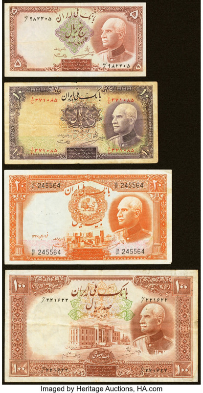 Iran Bank Melli 5; 10; 20; 100 Rials ND (1938) / AH1317 Pick 32Aa; 33Ad; 34Aa; 3...