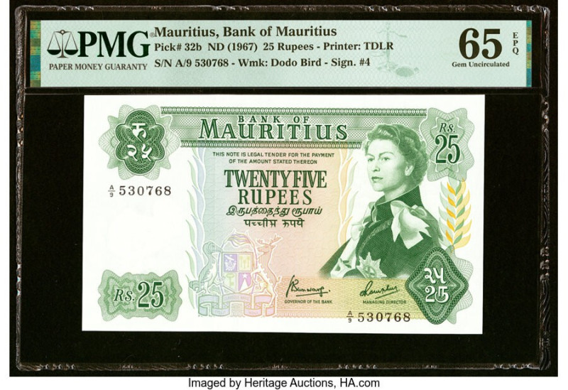 Mauritius Bank of Mauritius 25 Rupees ND (1967) Pick 32b PMG Gem Uncirculated 65...