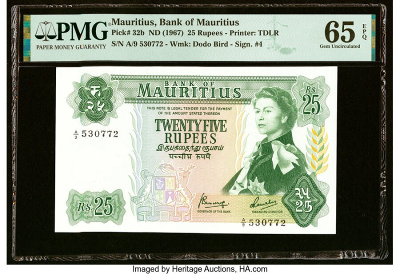 Mauritius Bank of Mauritius 25 Rupees ND (1967) Pick 32b PMG Gem Uncirculated 65...