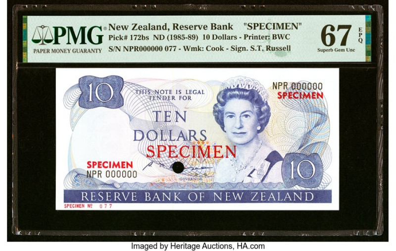 New Zealand Reserve Bank of New Zealand 10 Dollars ND (1985-89) Pick 172bs Speci...