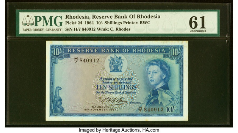 Rhodesia Reserve Bank of Rhodesia 10 Shillings 16.11.1964 Pick 24 PMG Uncirculat...