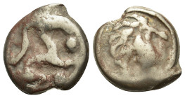 Gaul, the Senones, c. 100-50 BC. Æ Potin Unit (19mm, 4g). Stylised male head r. R/ Stylised horse prancing l.; pellet above and below. de la Tour 7417...