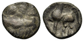 Celtic. AR Quinarius (14,3mm, 1.7g). Stylized head. R/ Horse.