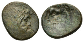 Macedon, Amphipolis, 187-31 BC. Æ (19mm, 4.71g). Head of Poseidon r. R/ Horse prancing r. Cf. SNG ANS 123-9.