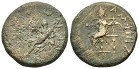 Macedon, Amphipolis. Pseudo-autonomous issue. 1st-2nd centuries AD. Æ (24 mm, 9,95 g,). CTP-Y-MωN, the river-god Strymon reclining left, holding whip ...