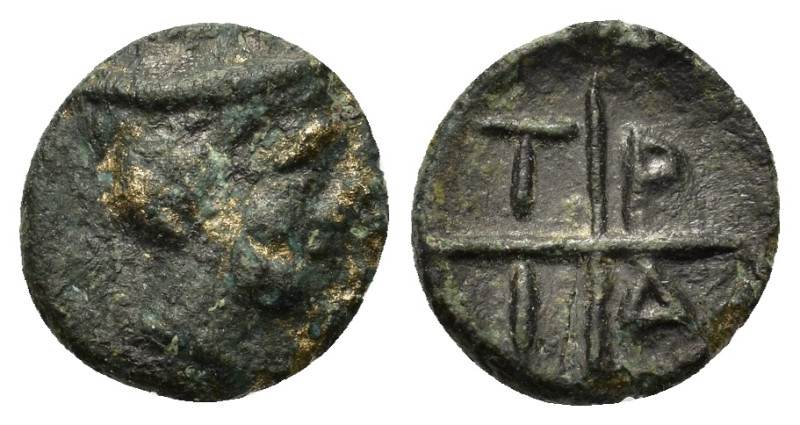 Macedon, Tragilos (405-390 BC). Æ (9,5mm, 0.70g). Head of Hermes to right, weari...