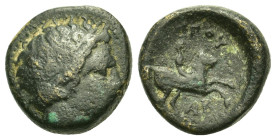 Kings of Macedon. Philip II (359-336 BC). Æ Unit (16,3mm, 6g). Uncertain mint in Macedon. Head of male r., wearing tainia / Horseman riding r. HGC 3, ...