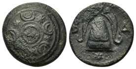 Kings of Macedon. Alexander III 'the Great' (336-323 BC). Æ unit. (16 mm, 5.40g) Struck circa 325-310 B.C. Macedonian shield, thunderbolt on boss. R/M...