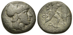 Kings of Macedon. Antigonos II Gonatas (277/6-239 BC). Æ Unit (18mm, 6.40 g).Macedonian mint. Helmeted head of Athena right. R/Pan standing right, ere...