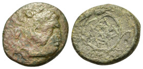 Kings of Thrace, Lysimachos (305-281 BC). Æ Unit (16mm, 3g). Lysimacheia (?). Head of Herakles r., wearing lion skin. R/ BAΣI/ΛYΣI in two lines within...