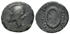 Thrace, Mesambria, c. 245/35-215 BC. Æ (21mm, 4.43g, 6h). Helmet with cheek guard l. R/ Inside of shield. HGC 3.2, 1572. Good Fine