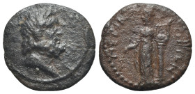 Thrace, Perinthus. Pseudo-autonomous issue, time of the Antonines, 138-192. Æ (22mm, 6.19g, 6h). Draped bust of Zeus r. R/ Apollo standing l., holding...