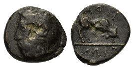 Thessaly, Atrax, mid 4th century BC. Æ (12mm, 1.82g). Bearded head of Atrax l. R/ Bull butting r. BCD Thessaly II 58.4.