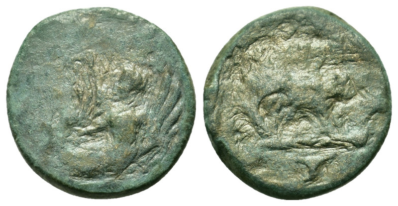 Attica, Eleusis. c. 350s-330s BC. Æ (16mm, 2.32g). Triptolemos, holding grain ea...