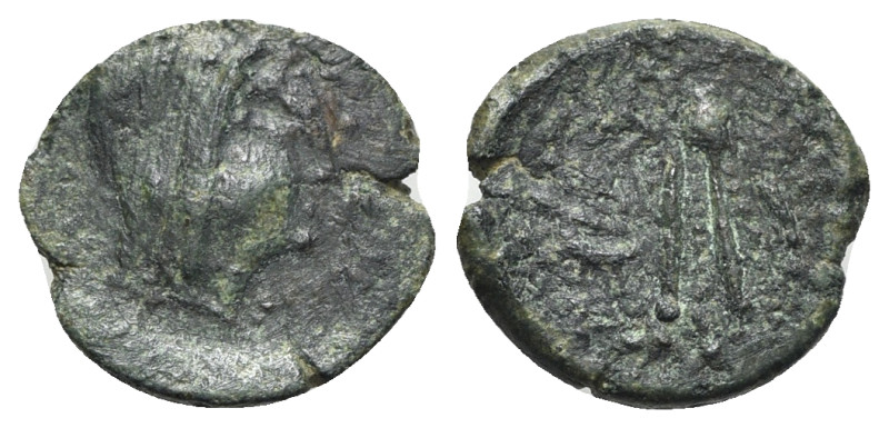 Uncertain mint, c. 3rd-1st century BC. Æ (15.5mm, 1.73g, 6h). Veiled head r. R/ ...