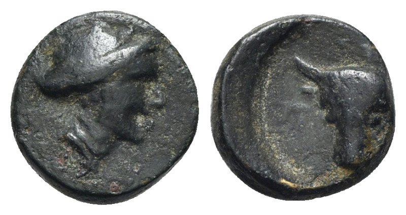 Uncertain mint, c. 3rd-1st century BC. Æ (13mm, 2.62g, 5h). Female head r. R/ Bo...