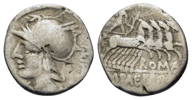 M. Baebius Q.f. Tampilus, Rome, 137 BC. AR Denarius (17,6mm, 3.8g). Helmeted hea...