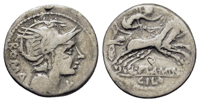 L. Flaminius Chilo, Rome, 109-108 BC. AR Denarius (19,2mm, 3.73g). Helmeted head...