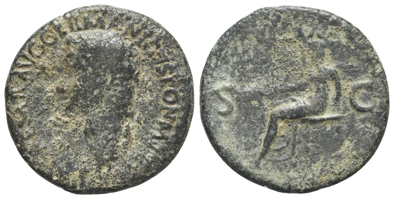 Germanicus (died AD 19). Æ As (29mm, 11.80g, 6h). Rome. Bare head l. R/ Vesta se...