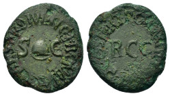 Gaius (37-41). Æ Quadrans (16,5mm, 3,8g). Rome, AD 39. C CAESAR DIVI AVG PRON AVG, round pileus between S - C. R/ PON M TR P III P P COS DES III, roun...