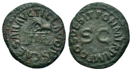 Claudius (41-54). Æ Quadrans (19mm, 2,8g). Rome, 25 January - 3 December AD 41. TI CLAVDIVS CAESAR AVG, around hand holding scales; below, P N R. R/ P...