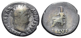 Nero (54-68). AR Denarius (19mm, 2.78g, 6h). Rome, c. 65-6. Laureate head r. R/ Salus seated l. on ornamented throne, holding patera. RIC I 60; RSC 31...