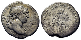 Trajan (98-117). AR Denarius (18,2mm, 2.92g). Rome, AD 108-109. Laureate bust r. slight drapery. R/ Aequitas standing l., holding scales and cornucopi...